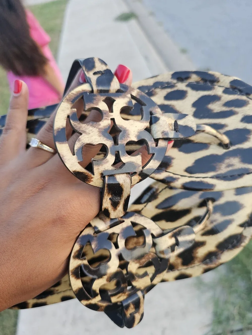 Tory Burch Leopard Print Belt with Black Logo Buckle